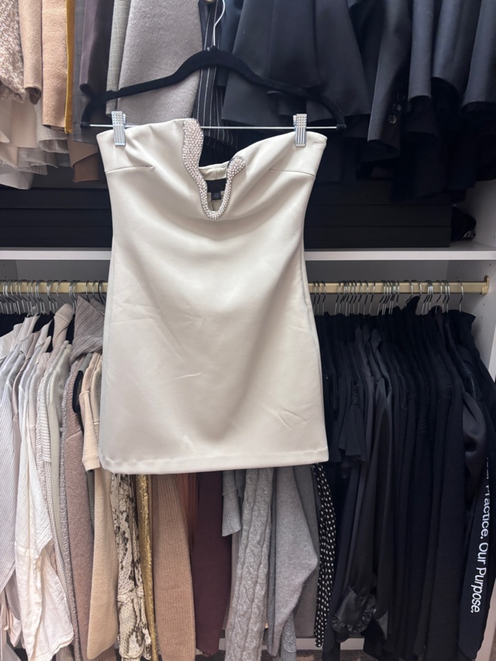 Zara Cream Strapless Mini Dress with Rhinestone Accents